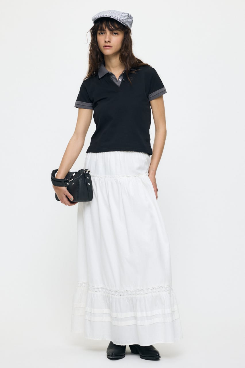PIN TUCK MAXI スカート WHT 1