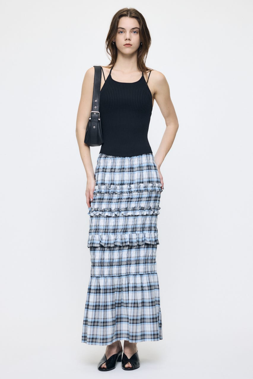PLAID GATHER MAXI スカート 柄WHT 1