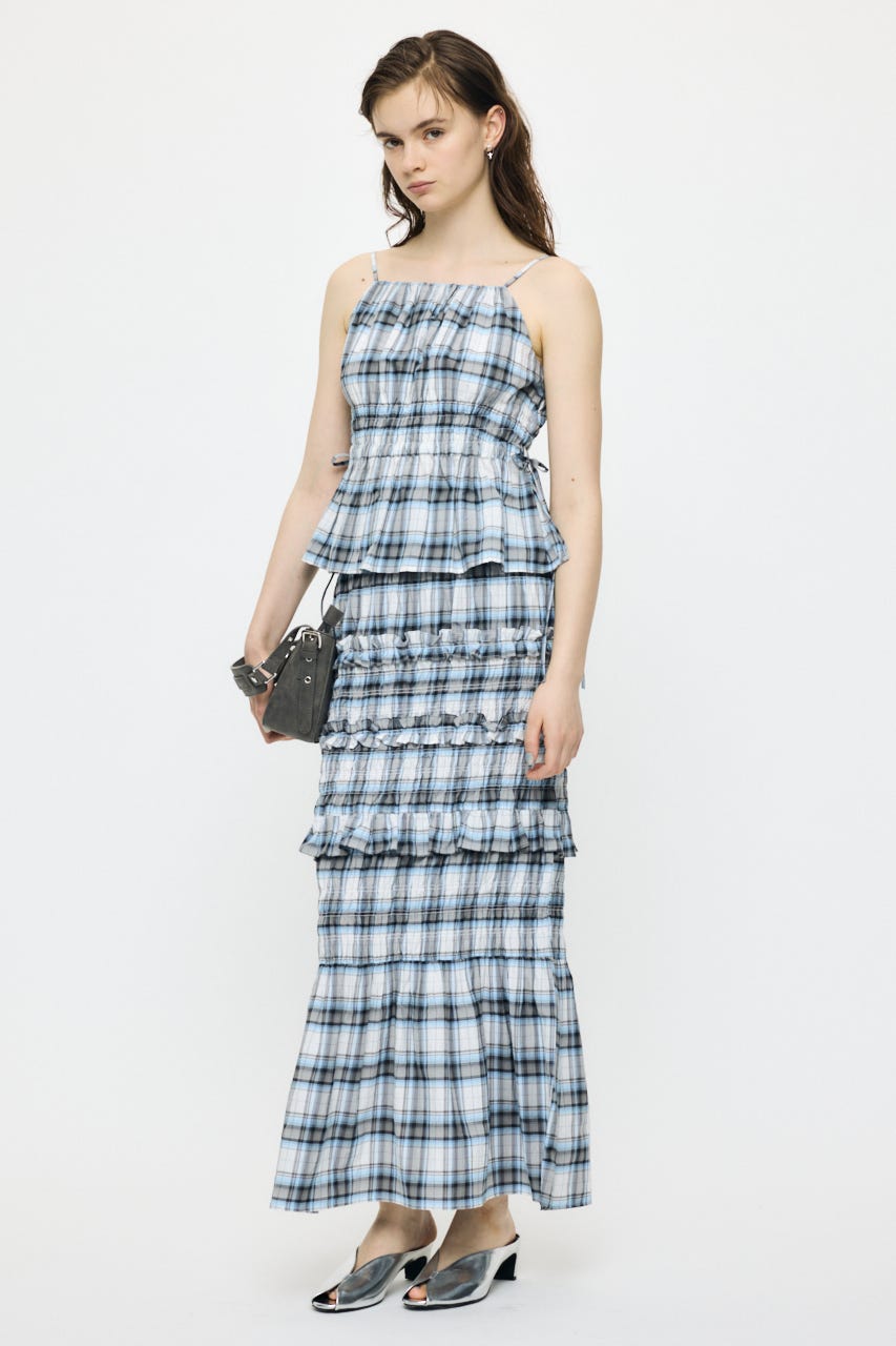 PLAID GATHER MAXI スカート 柄WHT 1