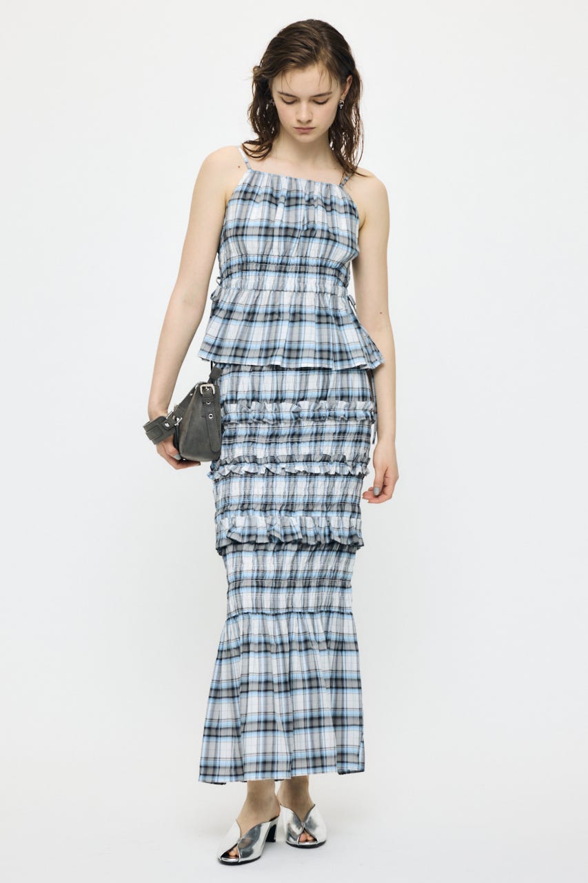 PLAID GATHER MAXI スカート 柄WHT 1
