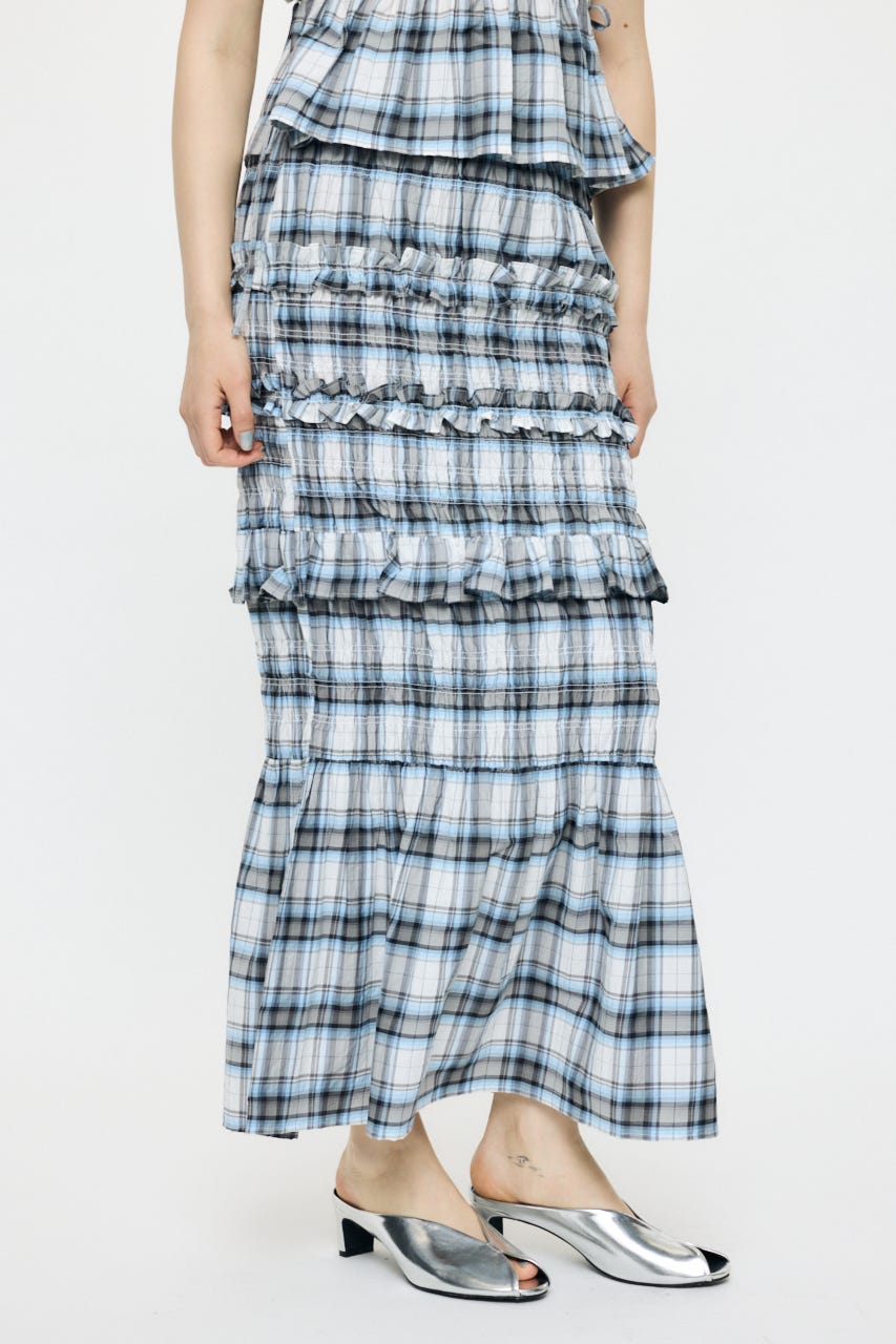 PLAID GATHER MAXI スカート 柄WHT 1