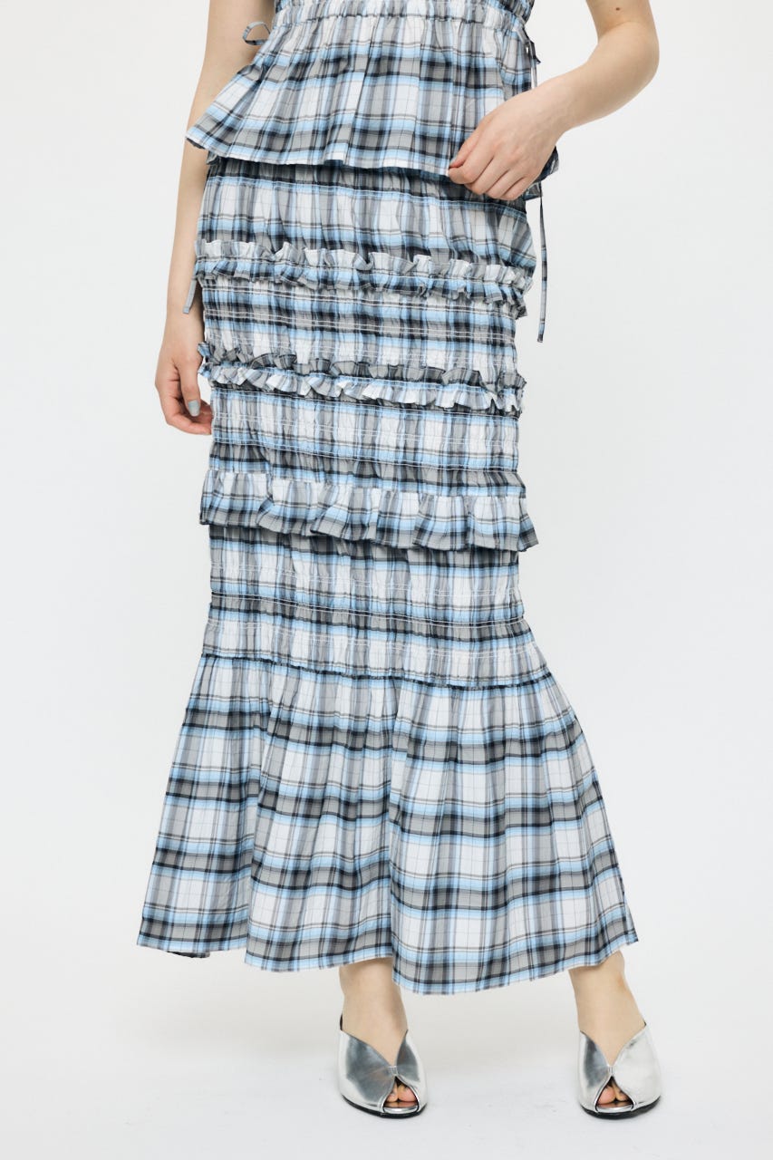 PLAID GATHER MAXI スカート 柄WHT 1