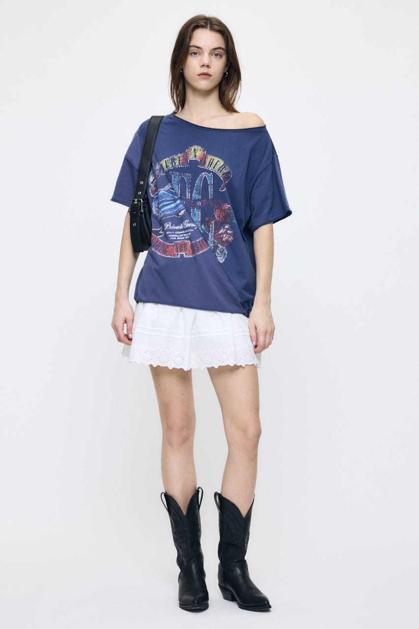 EYELET HEM FLARE MINI スカート WHT 1