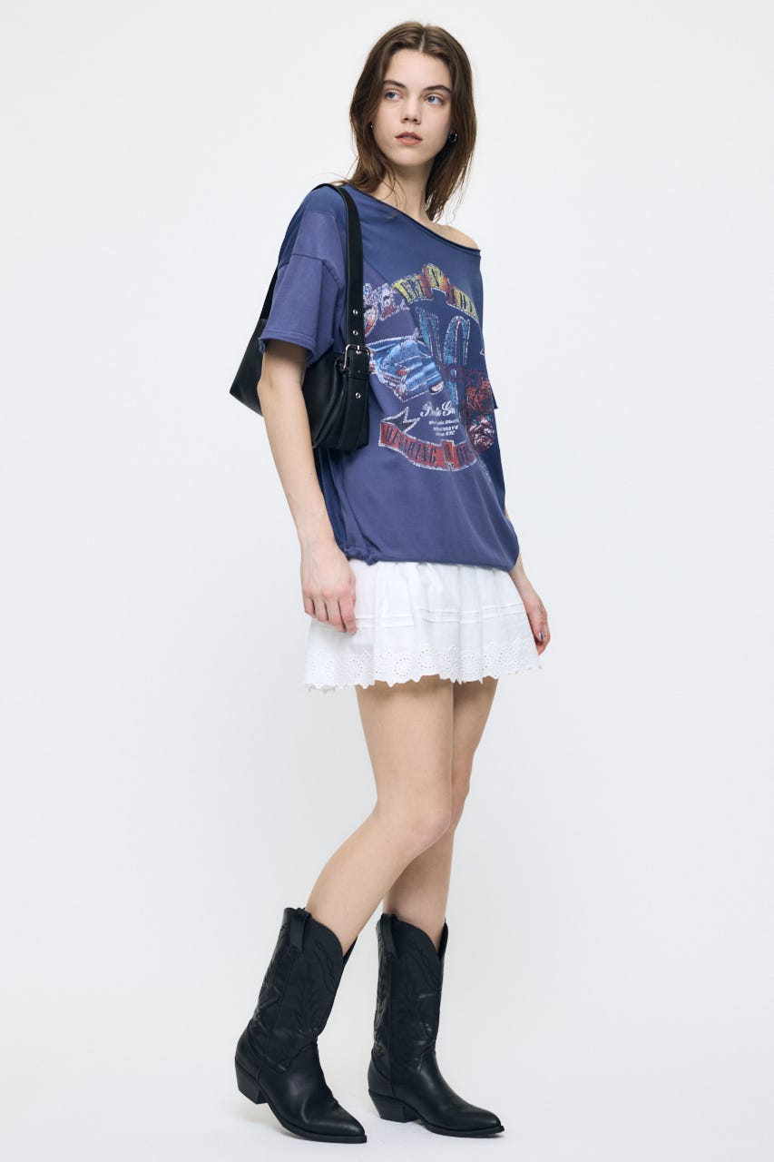EYELET HEM FLARE MINI スカート WHT 1