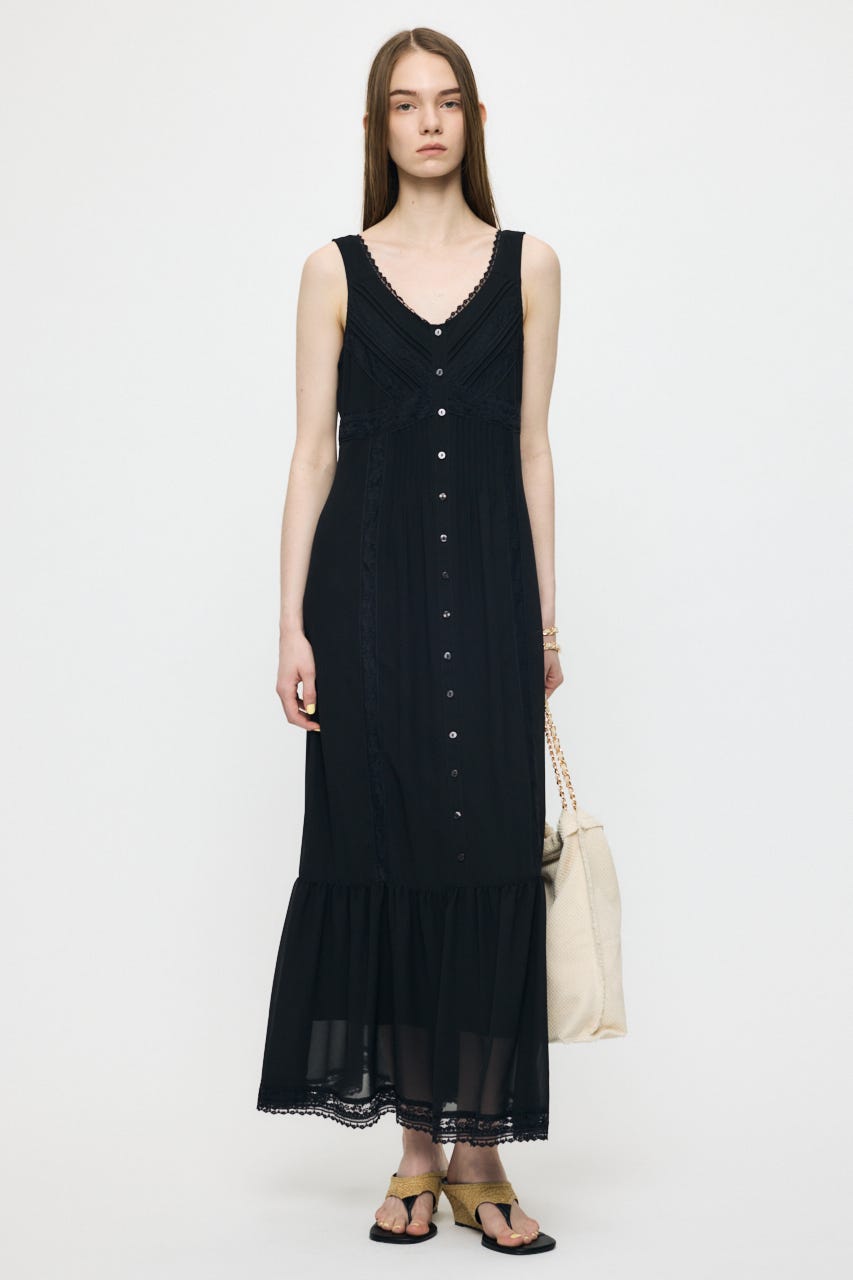 PIN TUCK CHIFFON MAXI ドレス BLK 2
