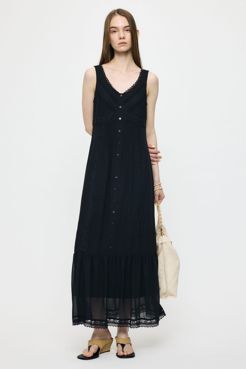 PIN TUCK CHIFFON MAXI ドレス BLK 2