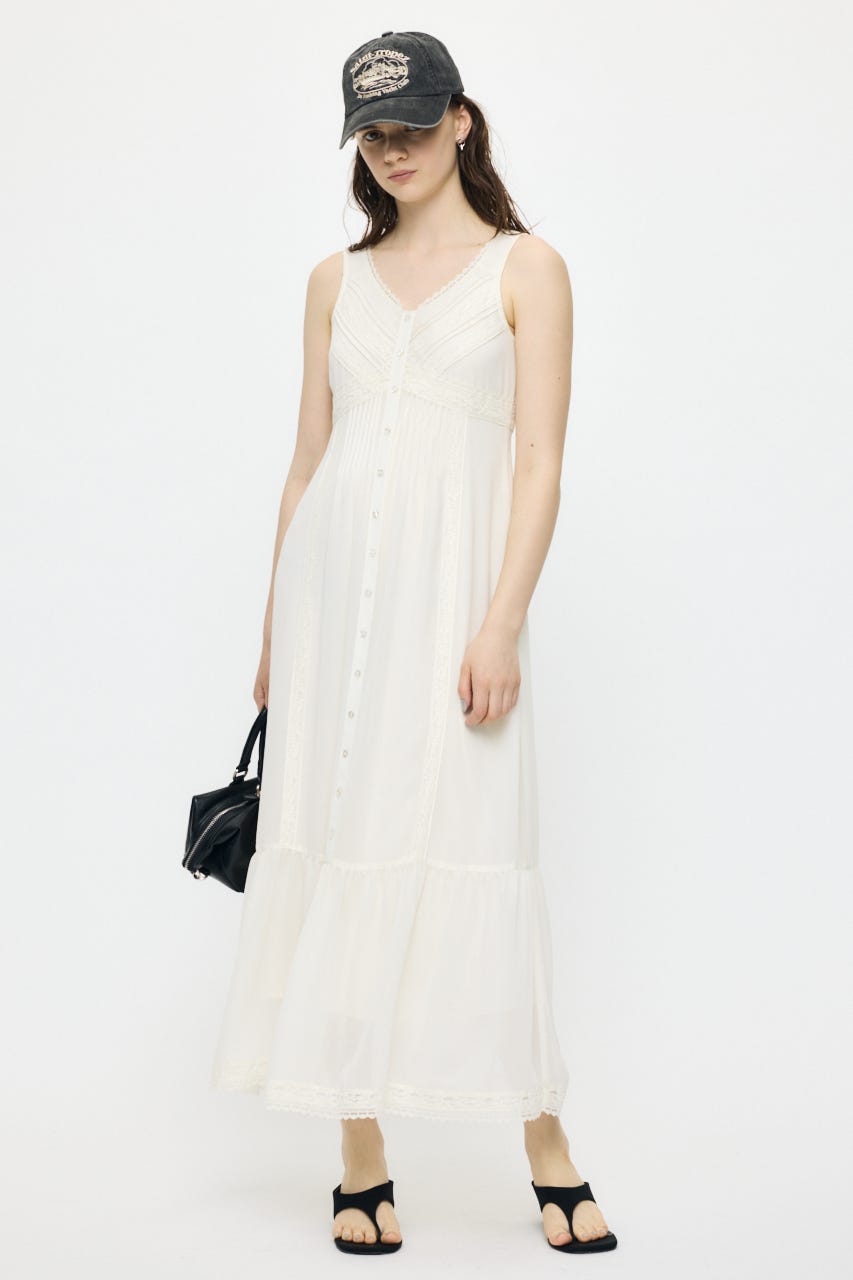 PIN TUCK CHIFFON MAXI ドレス IVOY 1
