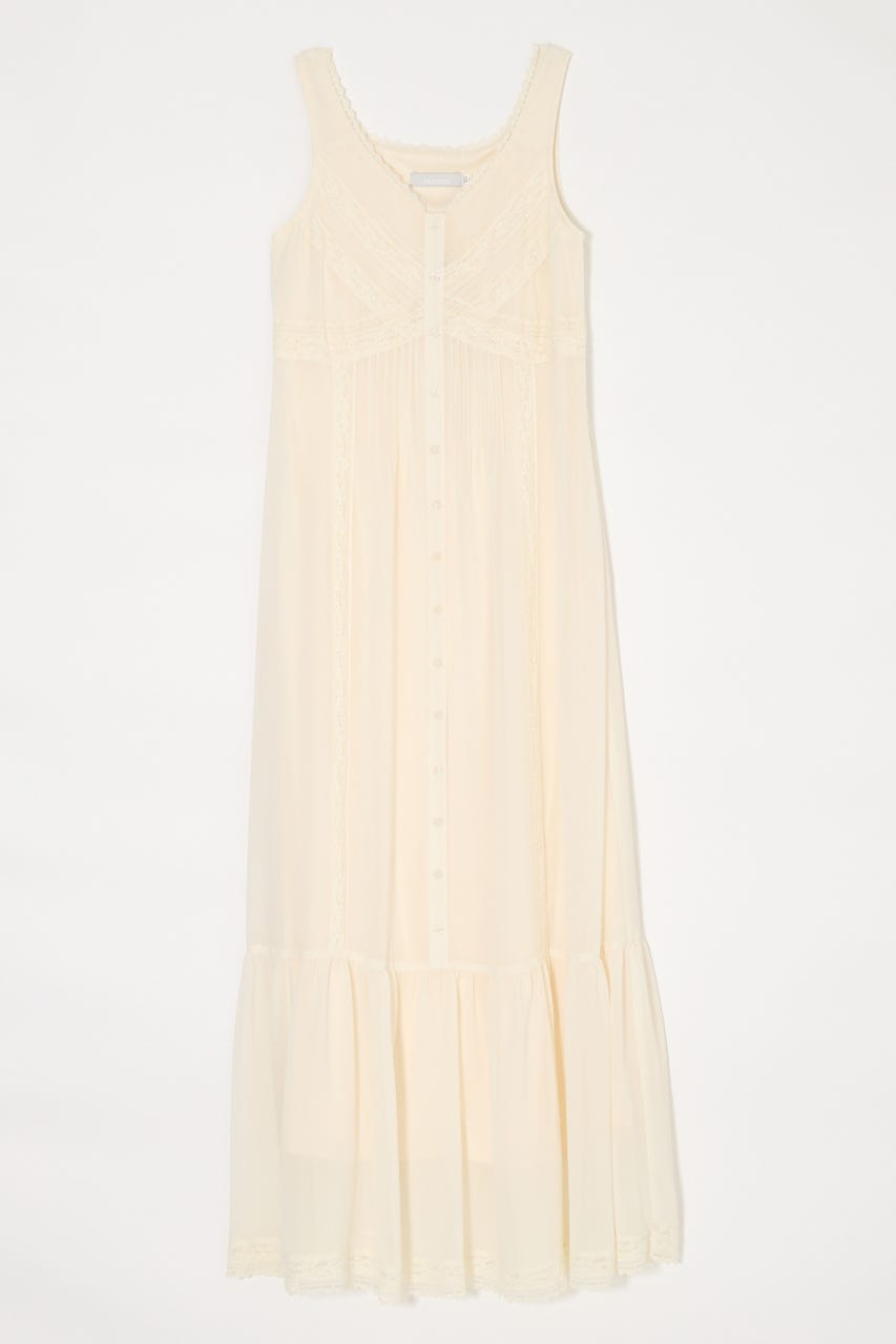 PIN TUCK CHIFFON MAXI ドレス IVOY 1