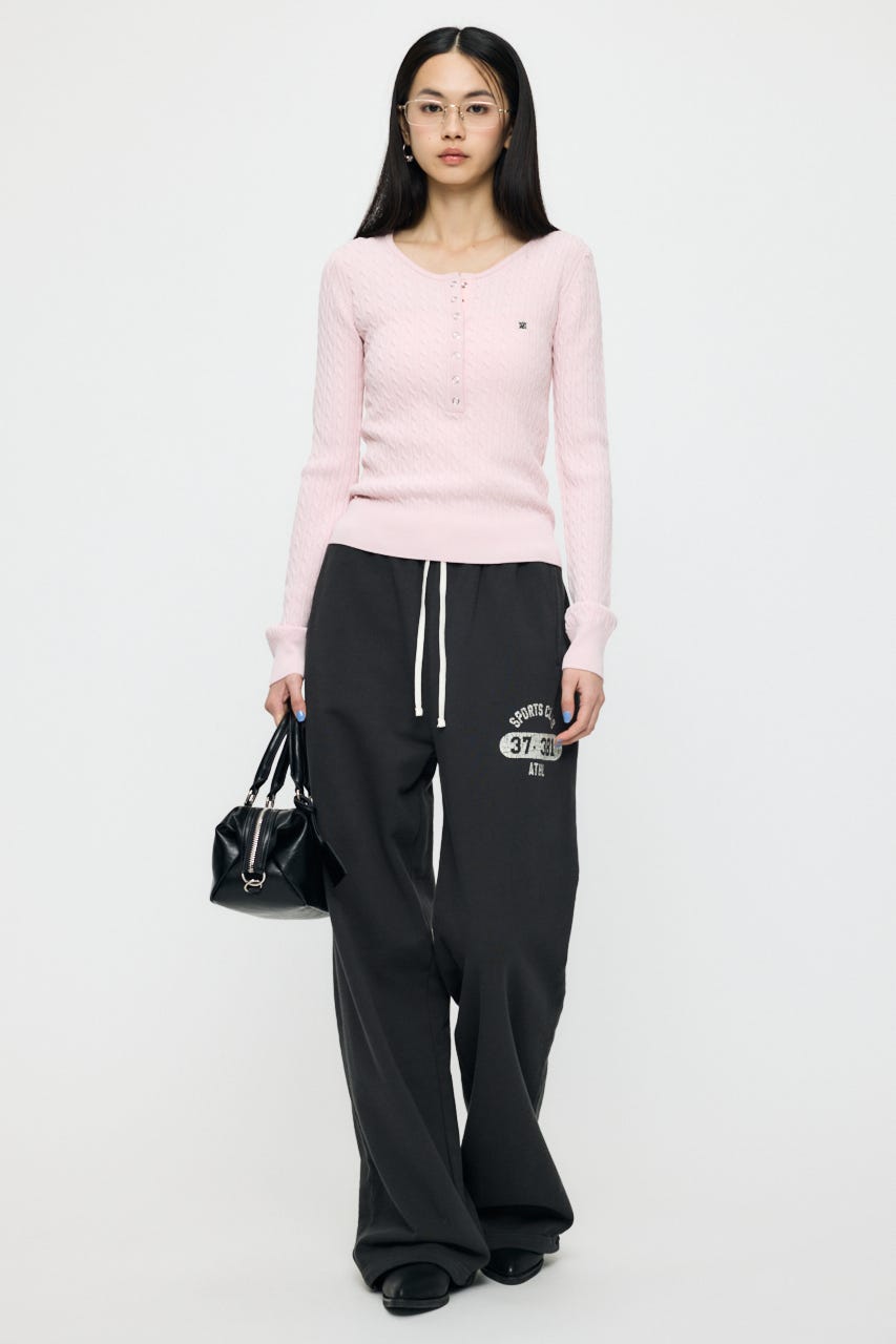 HENRY NECK CABLE KNIT トップス L/PNK FREE