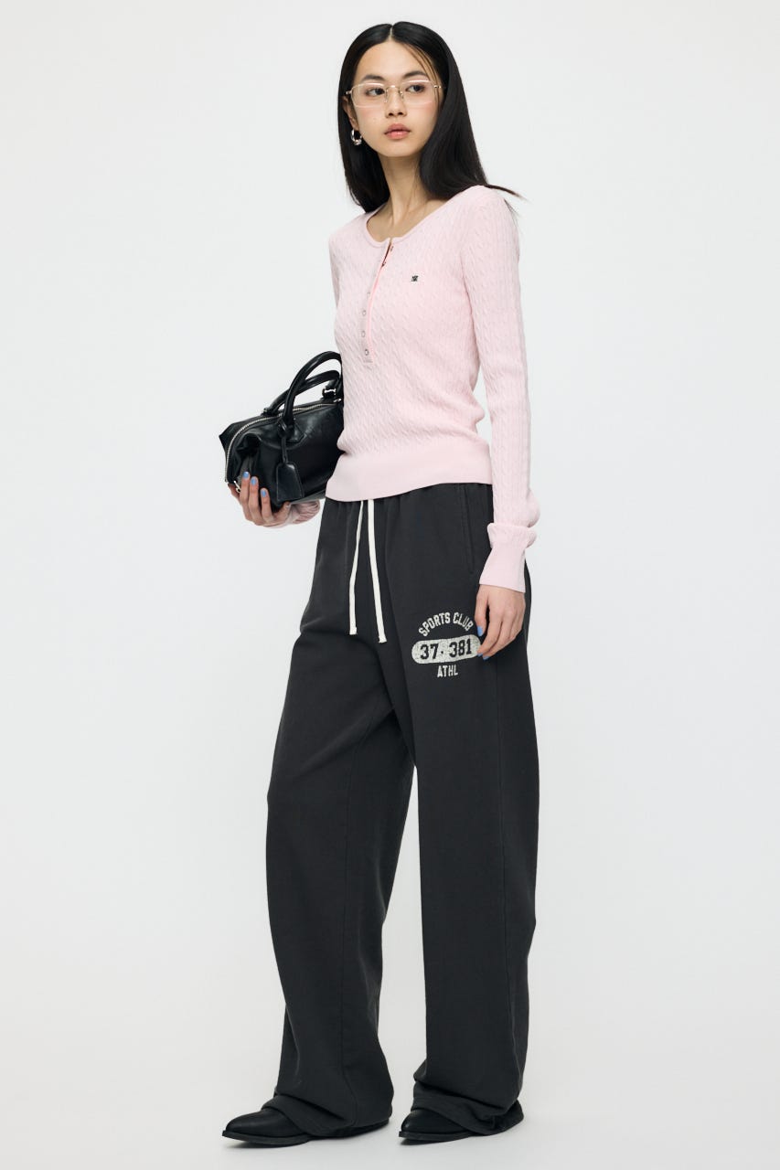 HENRY NECK CABLE KNIT トップス L/PNK FREE