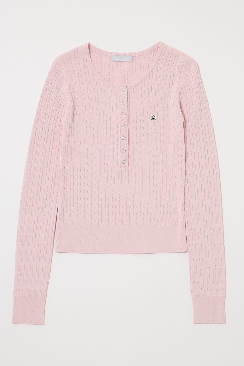 HENRY NECK CABLE KNIT トップス L/PNK FREE