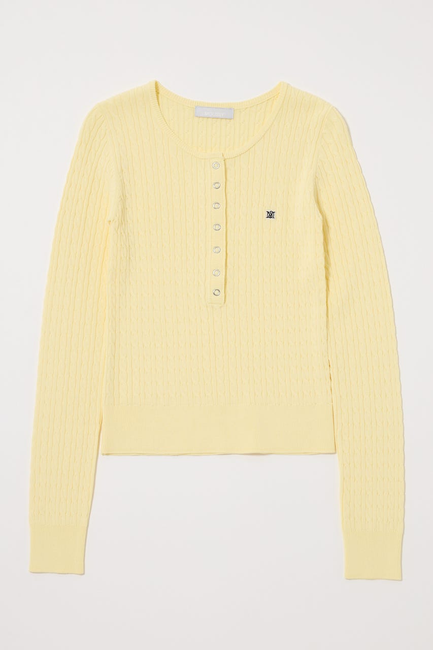 HENRY NECK CABLE KNIT トップス L/YEL FREE