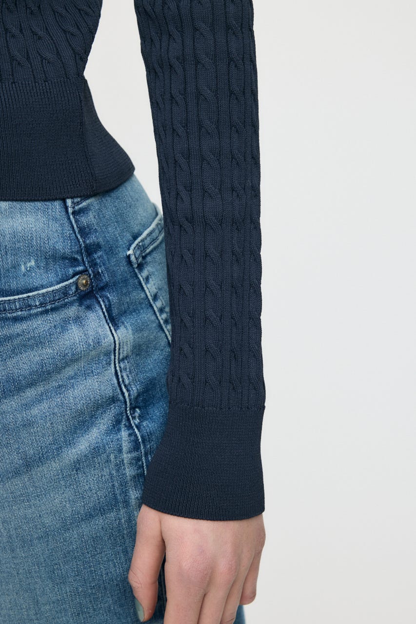 HENRY NECK CABLE KNIT トップス NVY FREE