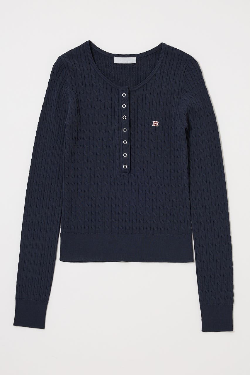 HENRY NECK CABLE KNIT トップス NVY FREE
