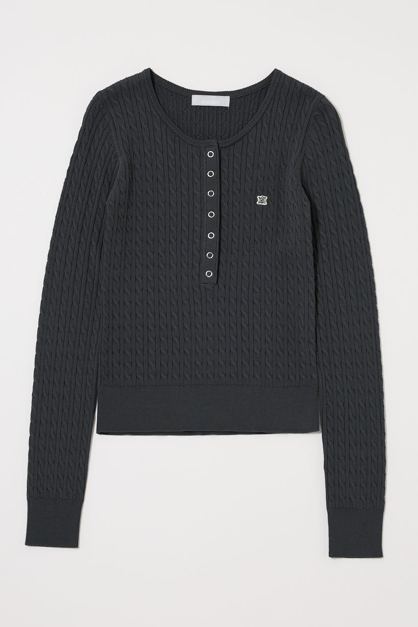 HENRY NECK CABLE KNIT トップス T.GRY FREE