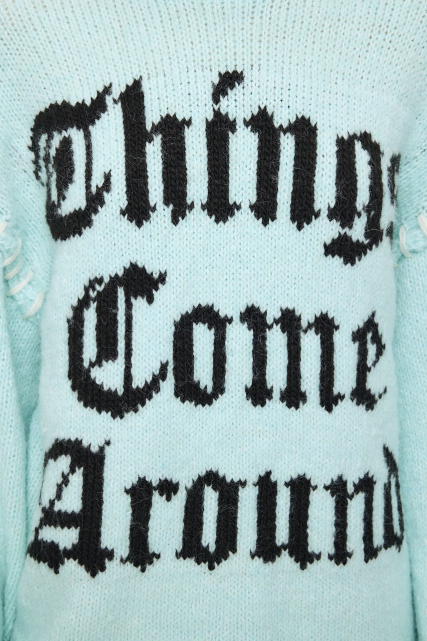 JACQUARD WORD セーター L/BLU FREE