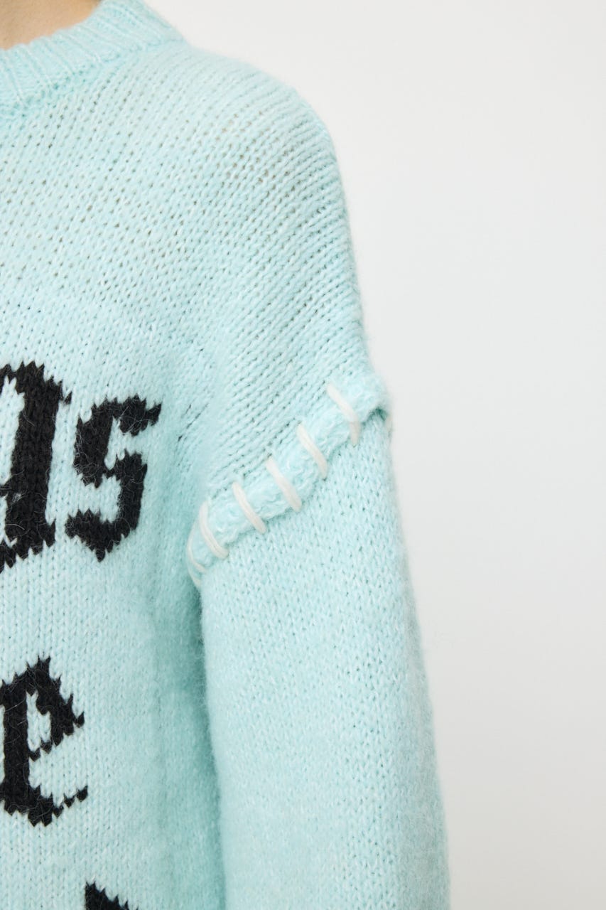 JACQUARD WORD セーター L/BLU FREE