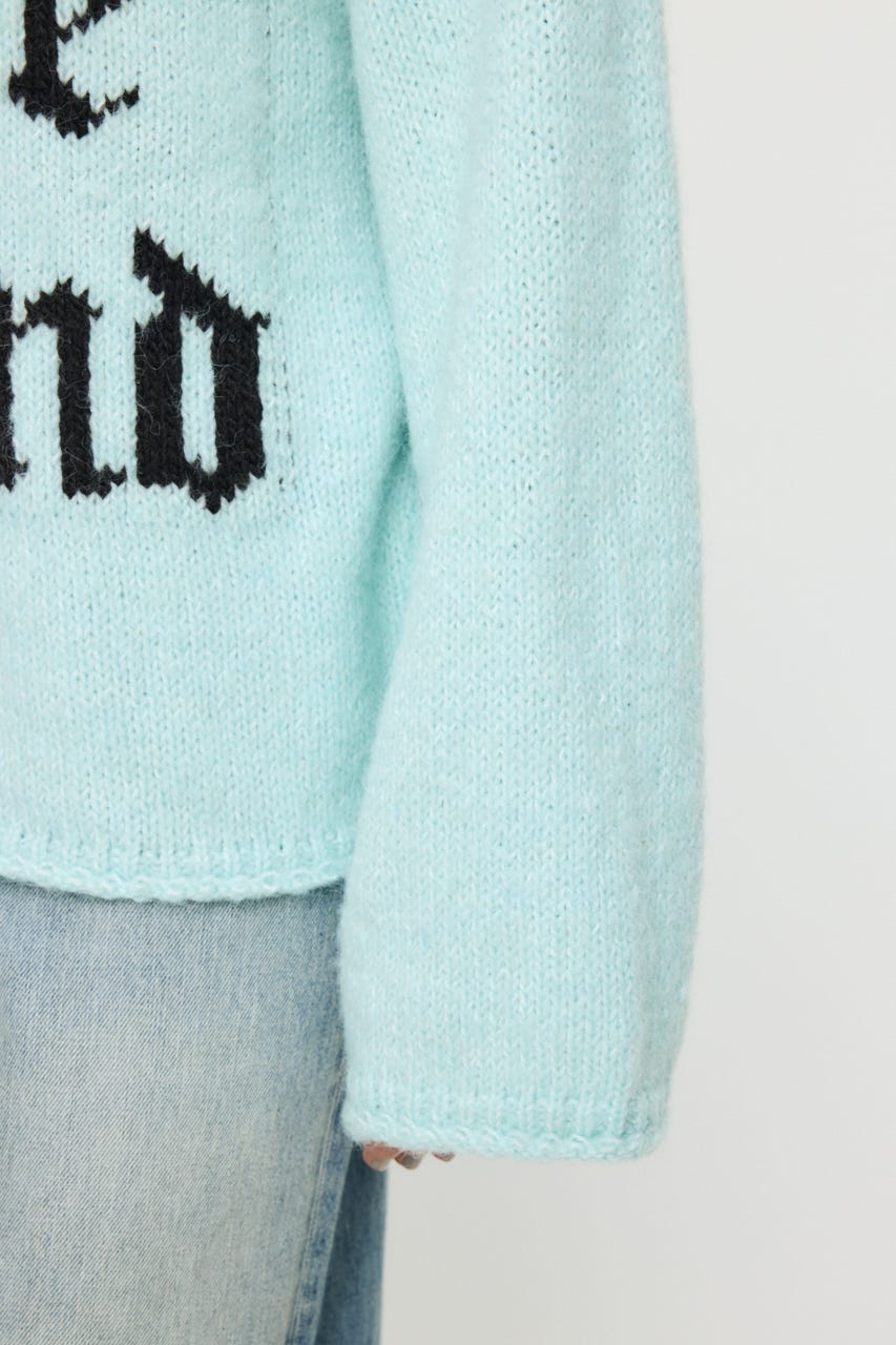 JACQUARD WORD セーター L/BLU FREE