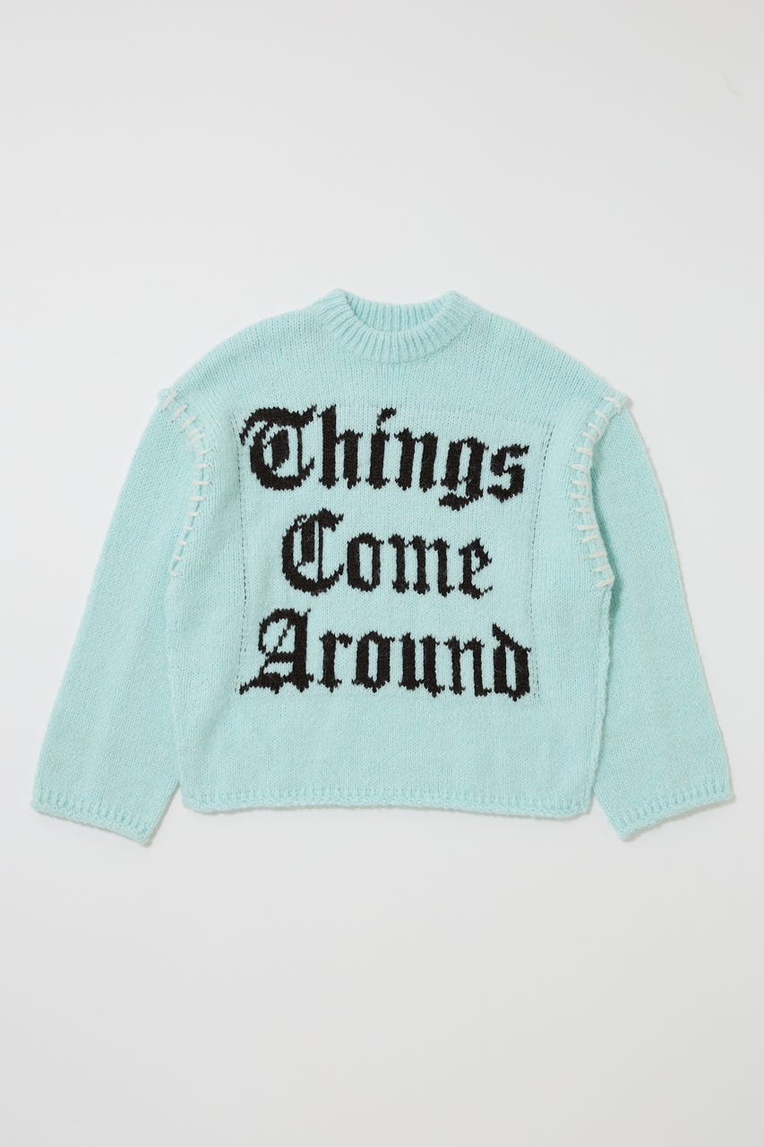 JACQUARD WORD セーター L/BLU FREE