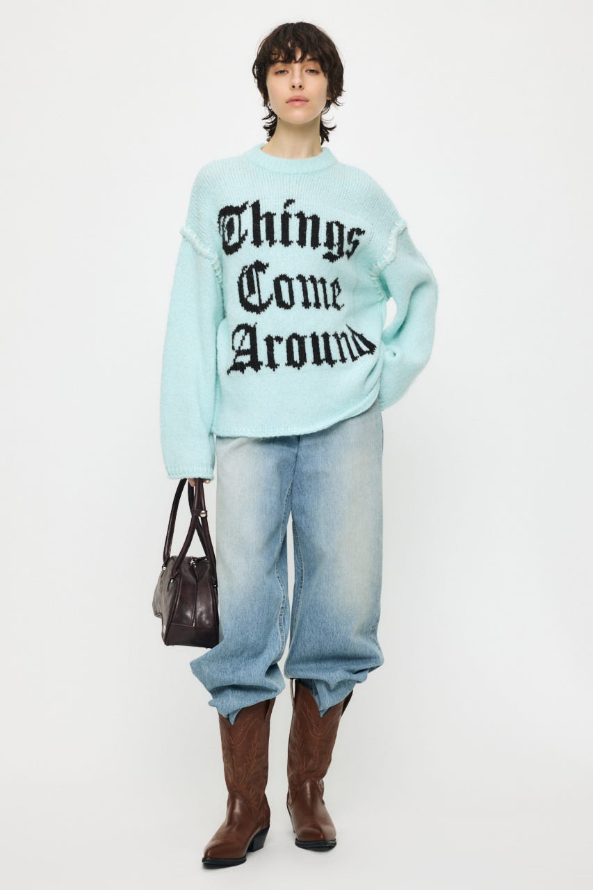 JACQUARD WORD セーター L/BLU FREE