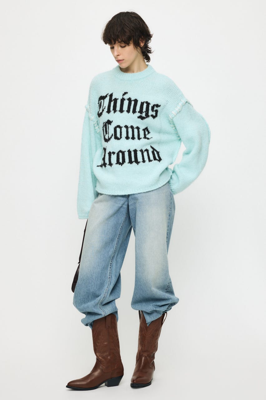 JACQUARD WORD セーター L/BLU FREE