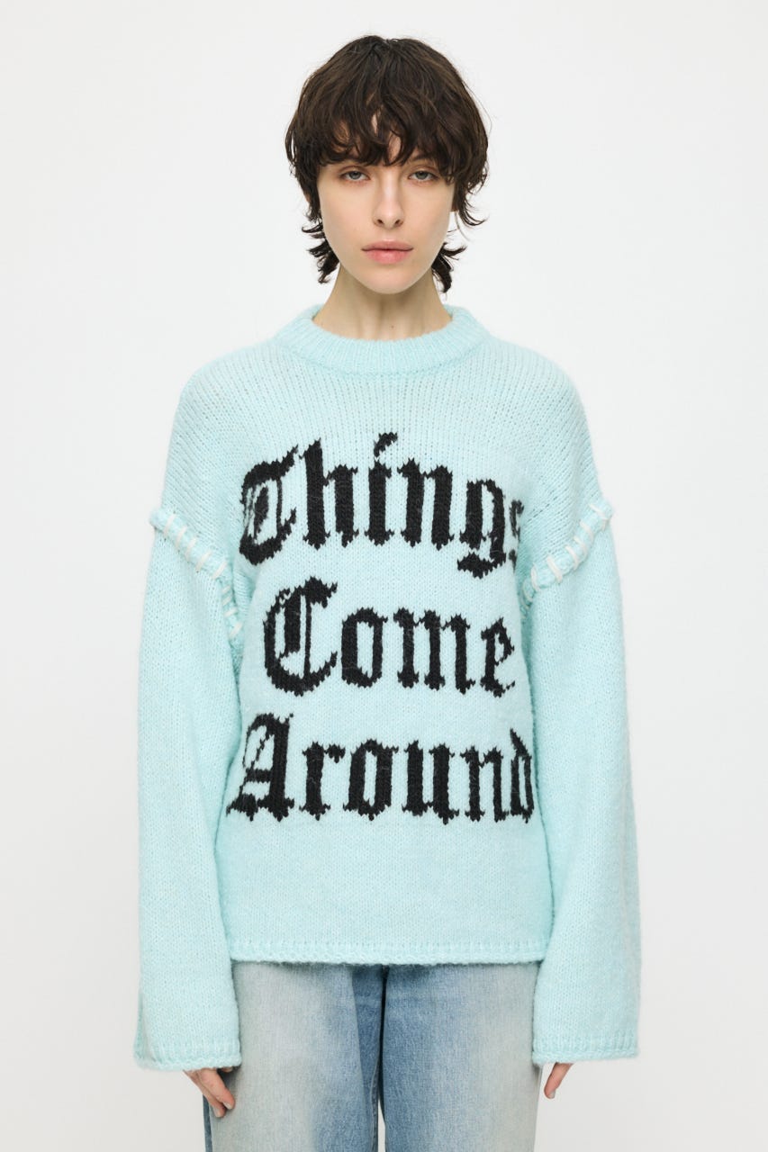 JACQUARD WORD セーター L/BLU FREE