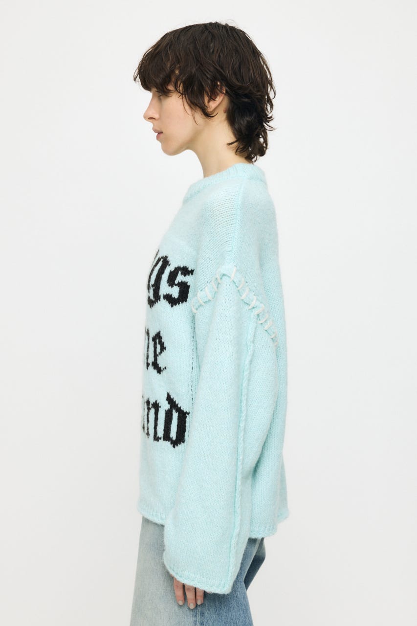 JACQUARD WORD セーター L/BLU FREE