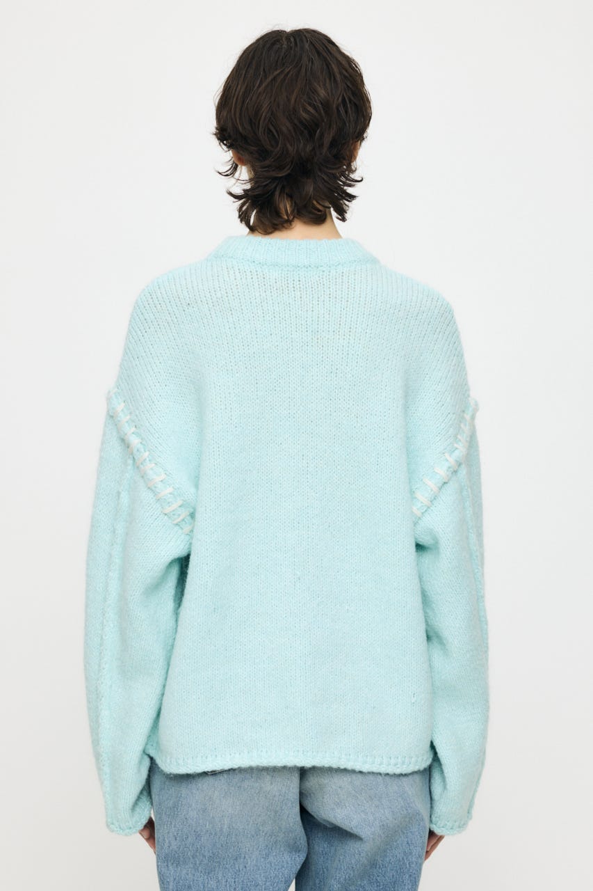 JACQUARD WORD セーター L/BLU FREE