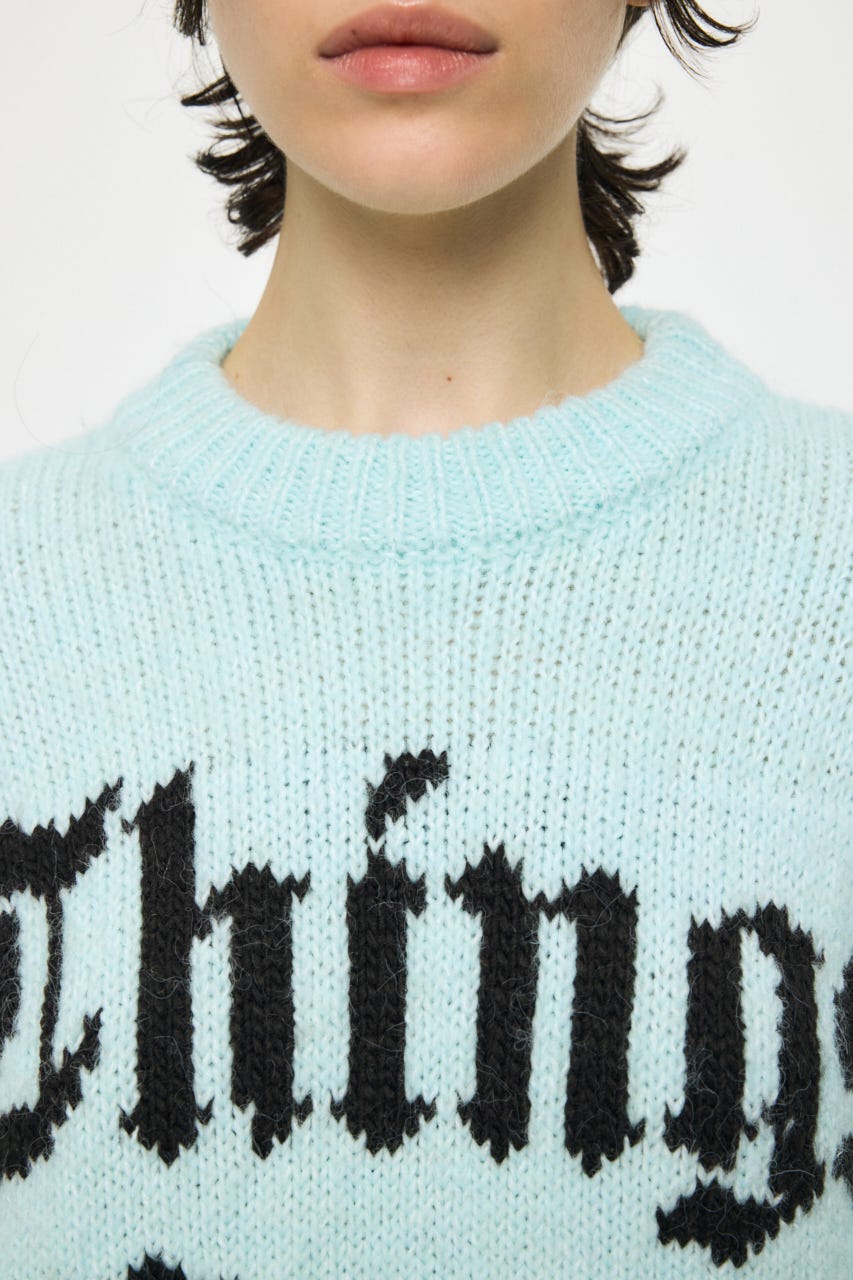 JACQUARD WORD セーター L/BLU FREE