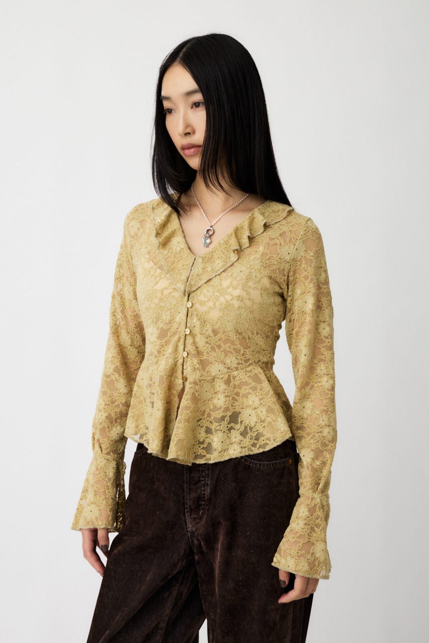 FRILL LACE ブラウス L/GRN FREE