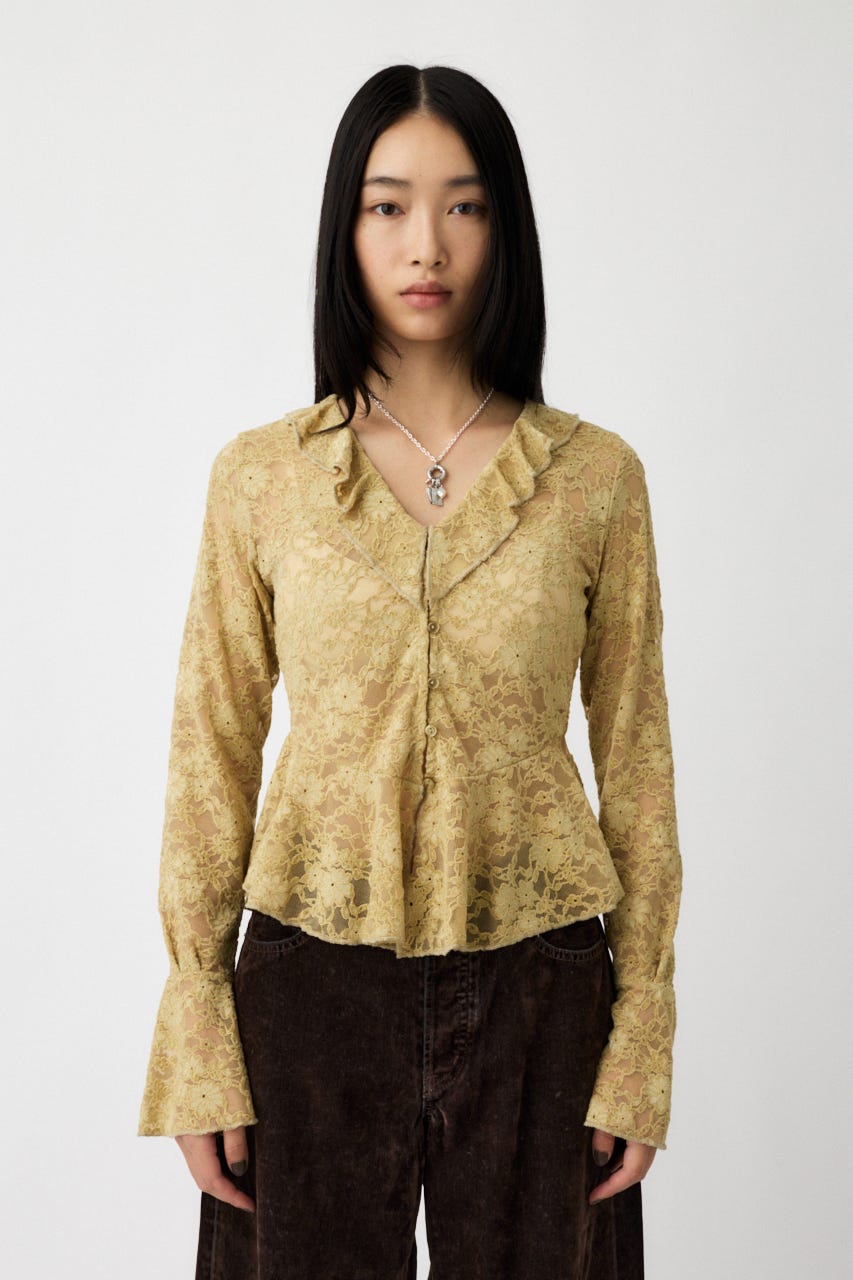 FRILL LACE ブラウス L/GRN FREE