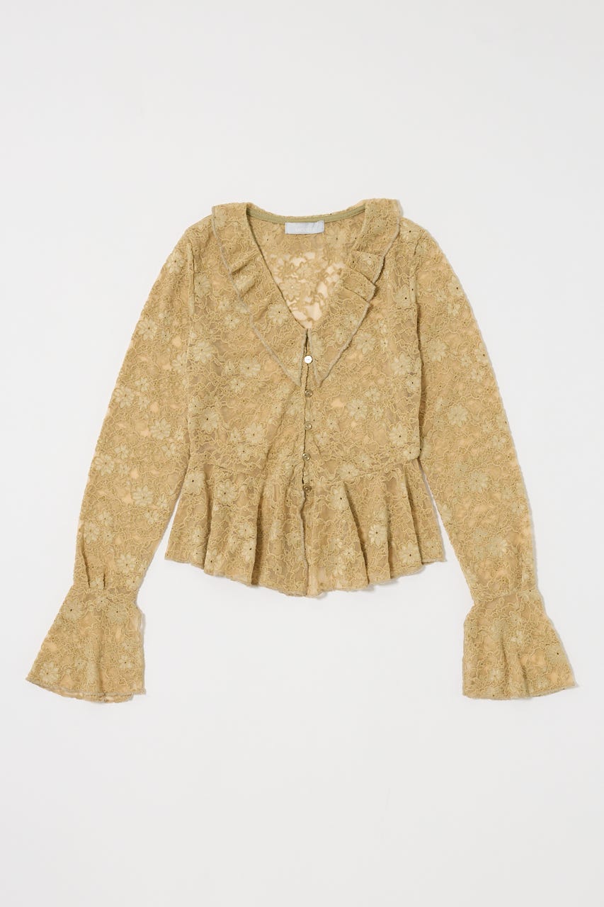 FRILL LACE ブラウス L/GRN FREE