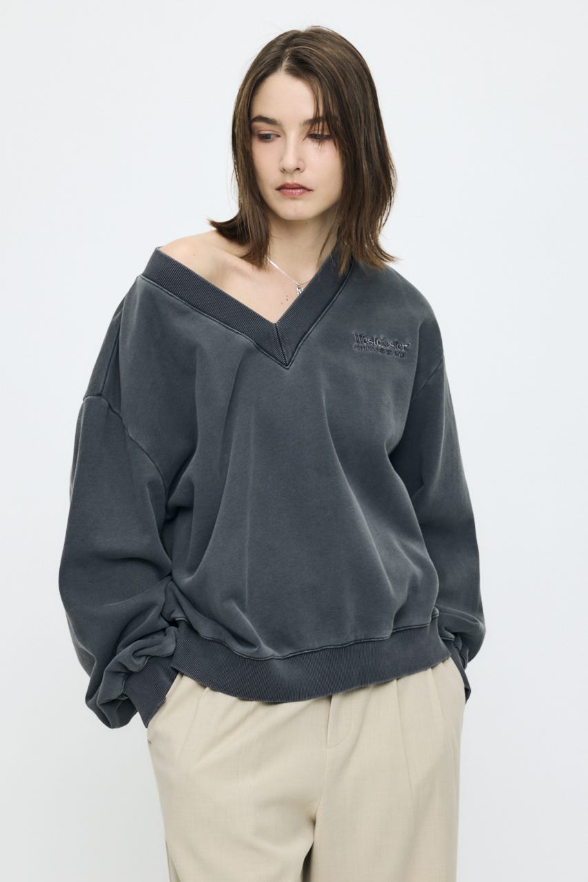 FADED V NECK SWEAT シャツ L/BLK FREE