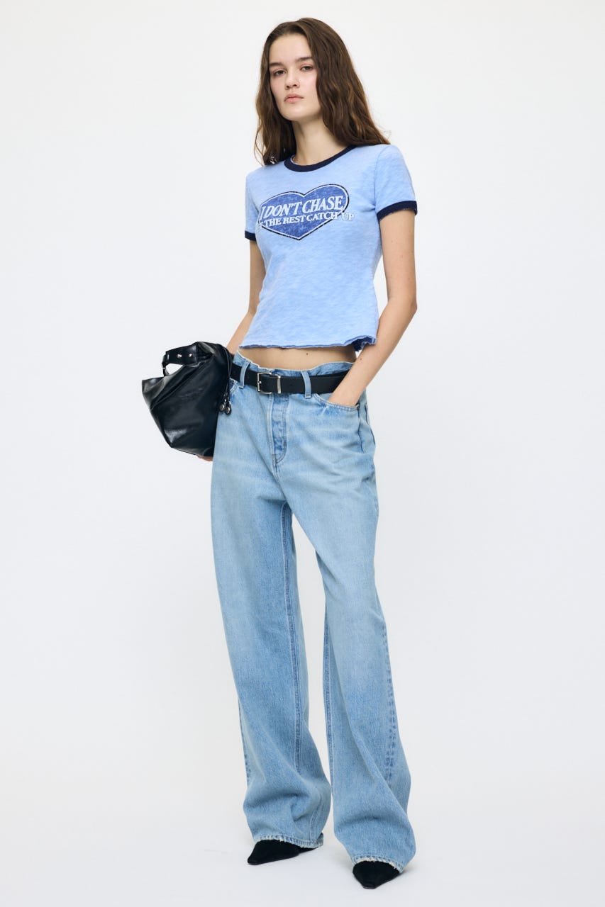 I DON'T CHASE RINGER Tシャツ BLU FREE