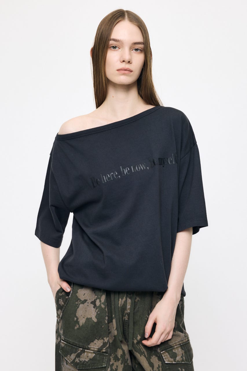 ONE SHOULDER PIGMENT Tシャツ L/BLK FREE