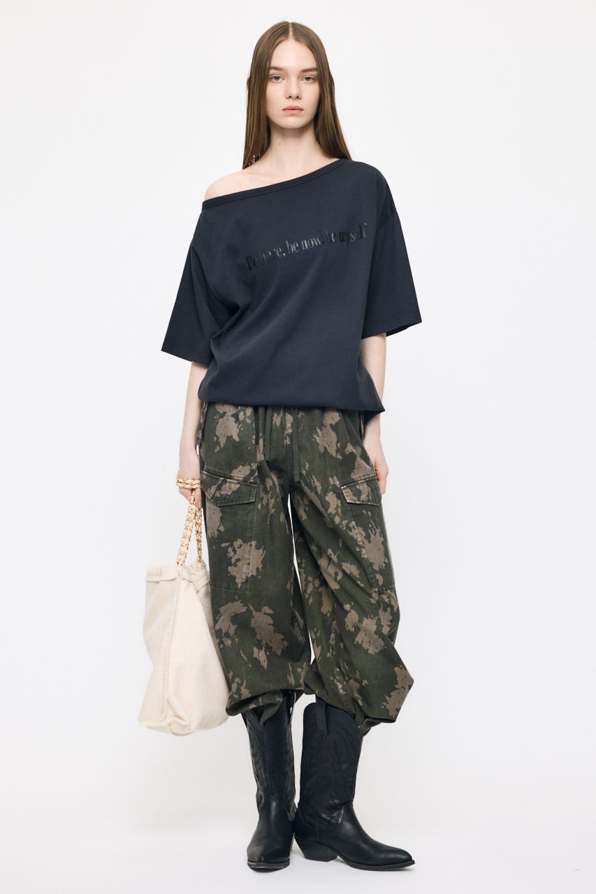 ONE SHOULDER PIGMENT Tシャツ L/BLK FREE