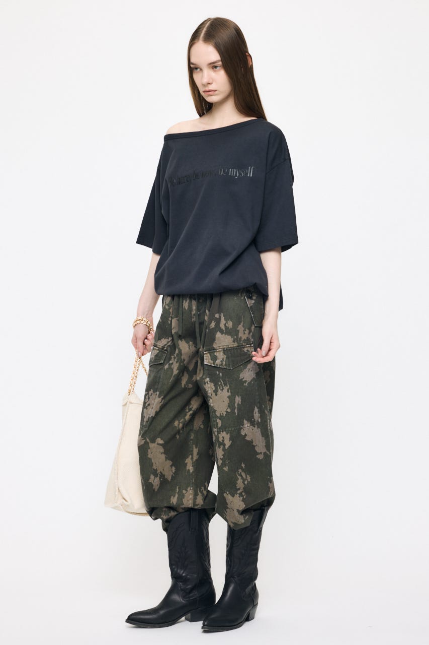 ONE SHOULDER PIGMENT Tシャツ L/BLK FREE