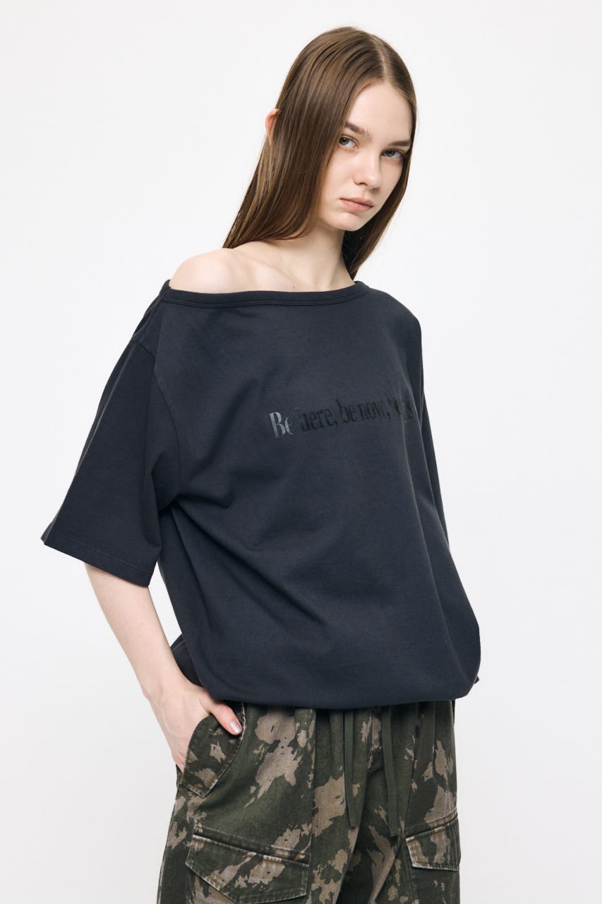 ONE SHOULDER PIGMENT Tシャツ L/BLK FREE