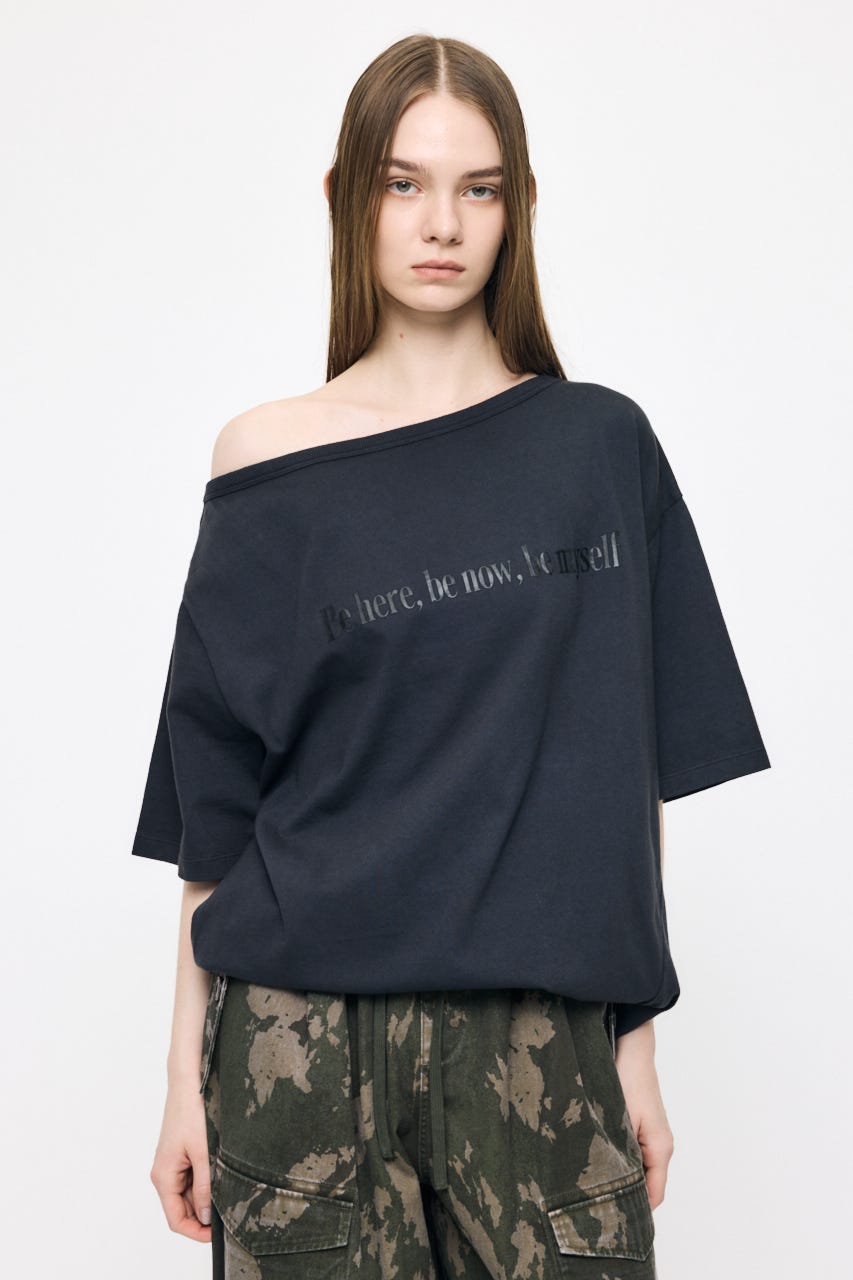 ONE SHOULDER PIGMENT Tシャツ L/BLK FREE