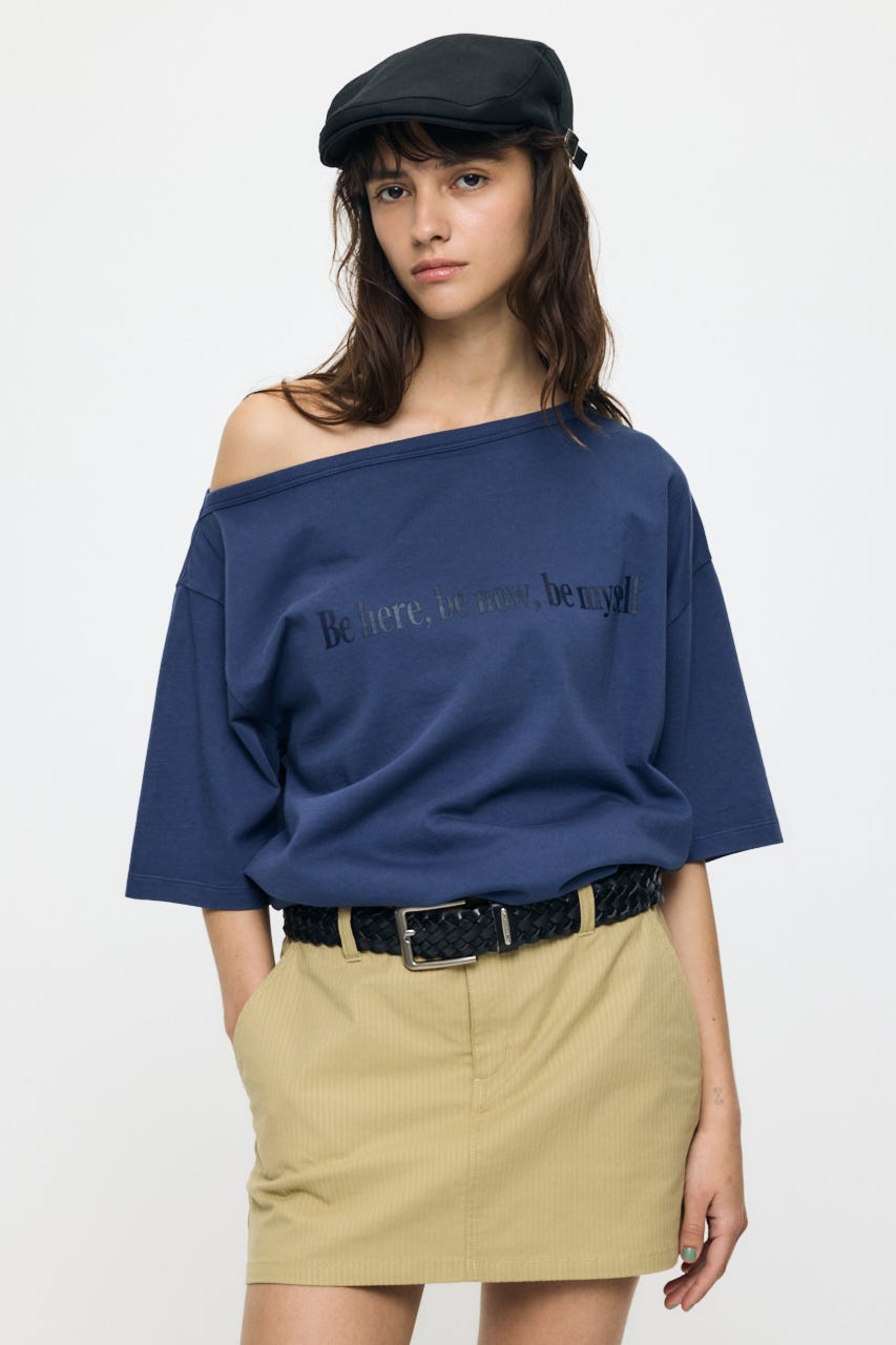 ONE SHOULDER PIGMENT Tシャツ NVY FREE