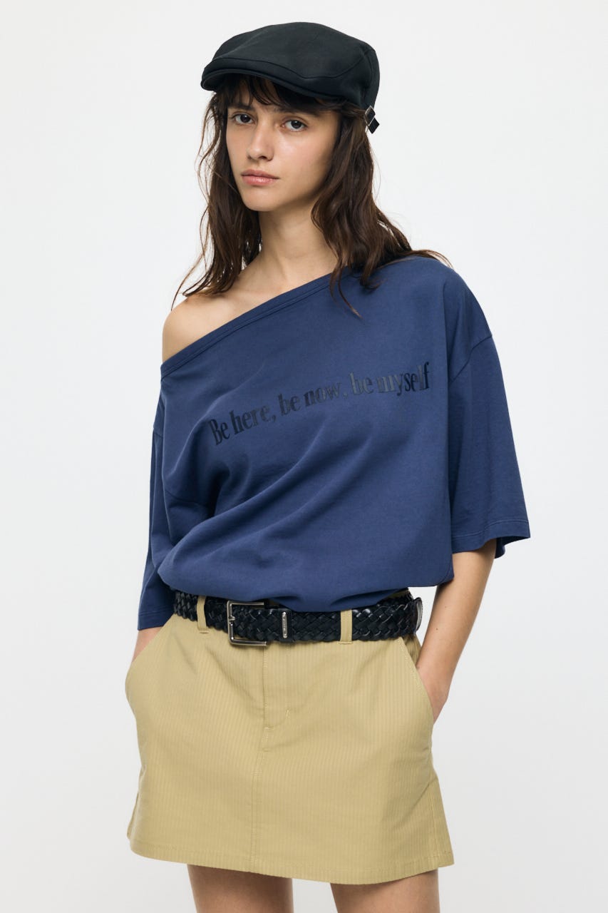 ONE SHOULDER PIGMENT Tシャツ NVY FREE