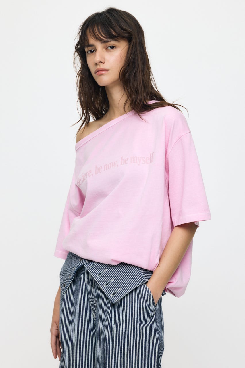 ONE SHOULDER PIGMENT Tシャツ PNK FREE