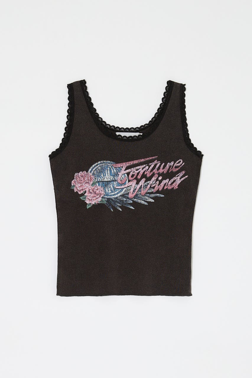 LACE TRIM タンクトップ L/BLK FREE