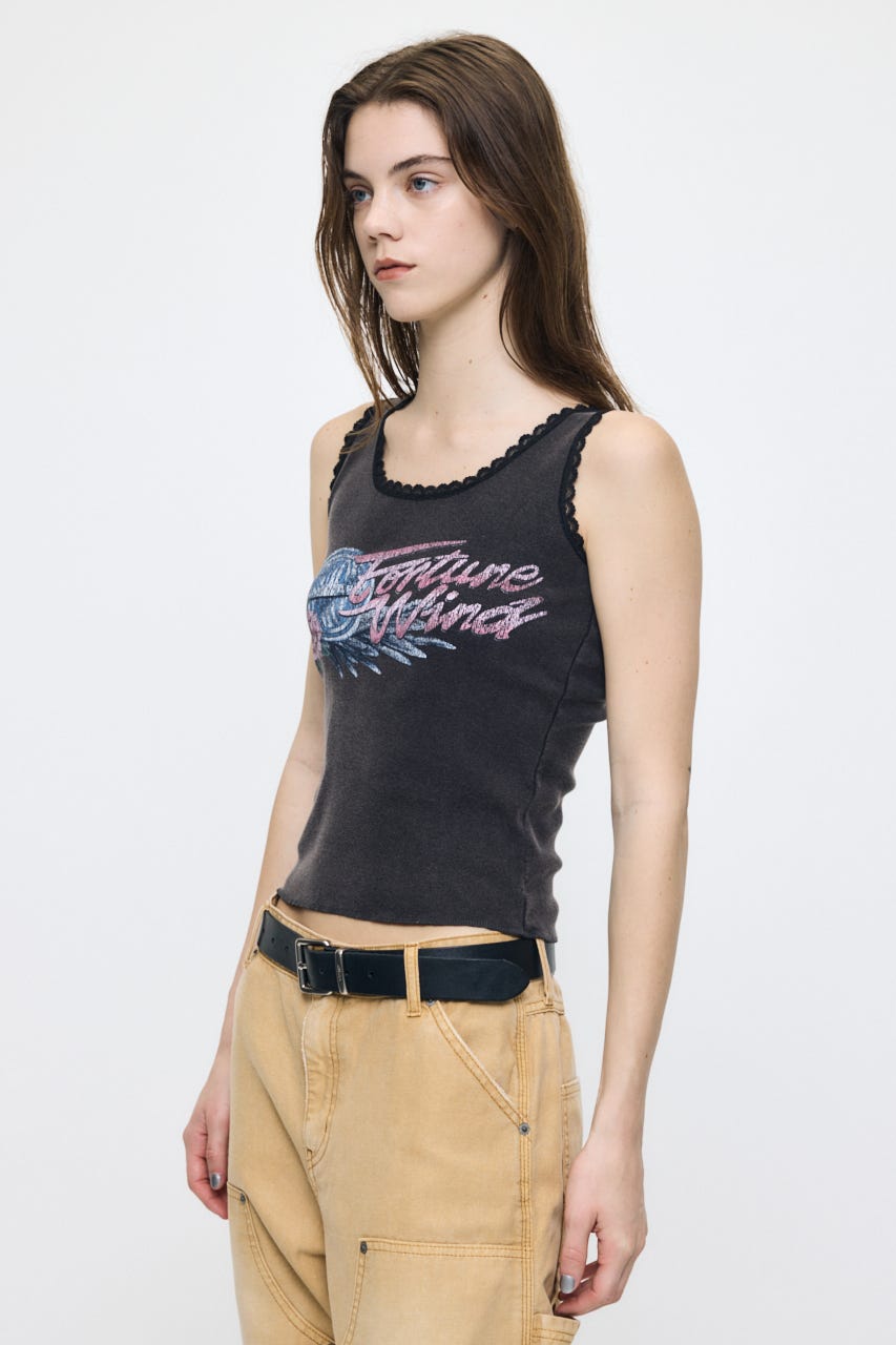 LACE TRIM タンクトップ L/BLK FREE