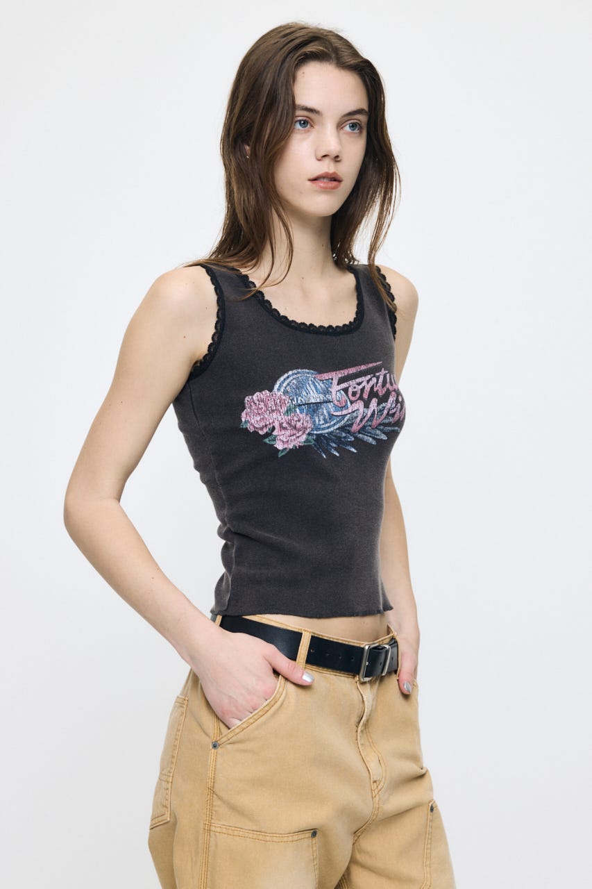 LACE TRIM タンクトップ L/BLK FREE
