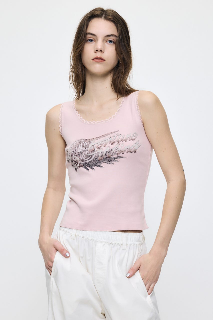 LACE TRIM タンクトップ L/PNK FREE