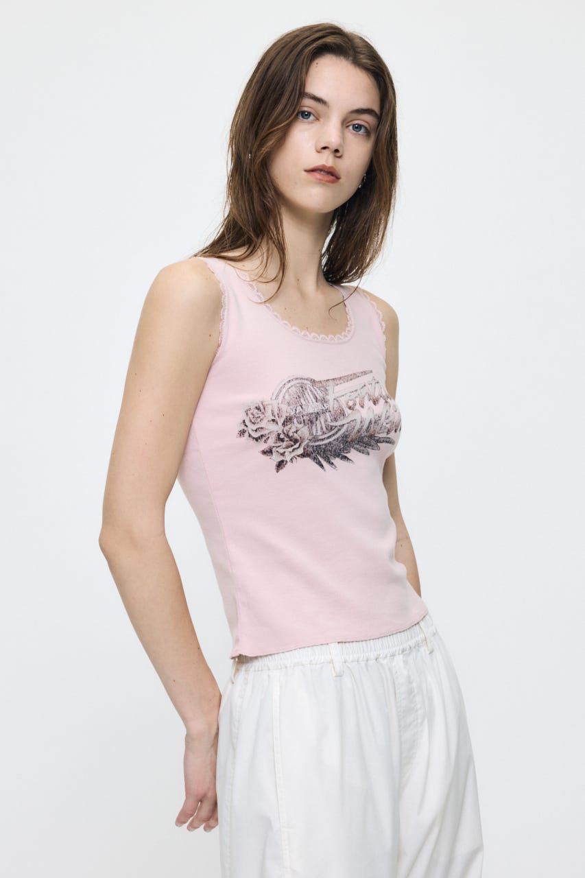 LACE TRIM タンクトップ L/PNK FREE
