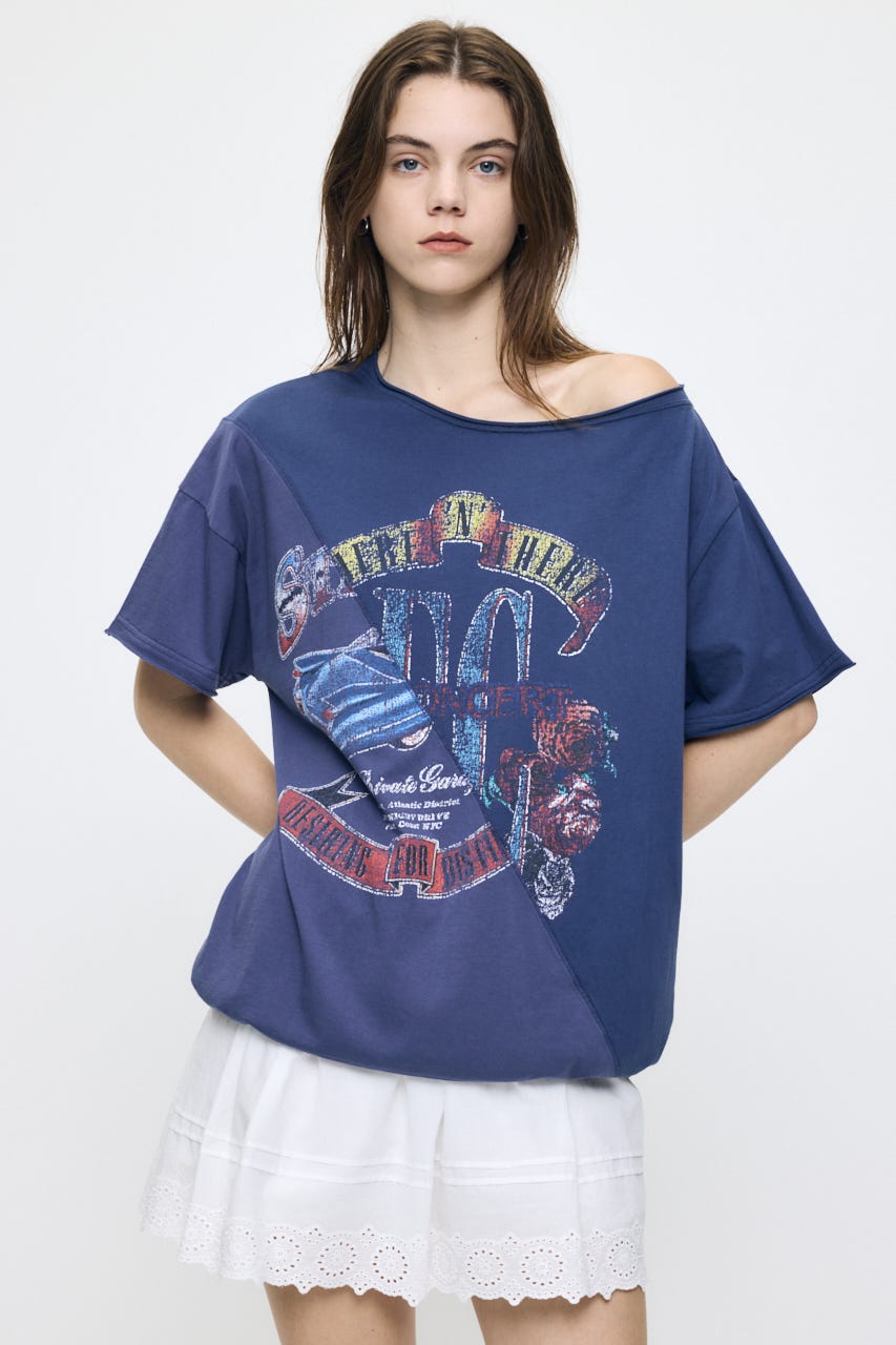 REMAKE LIKE ONE SHOULDER Tシャツ BLU FREE