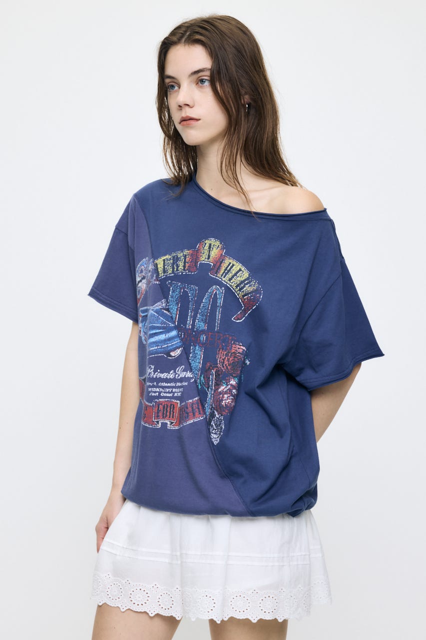 REMAKE LIKE ONE SHOULDER Tシャツ BLU FREE