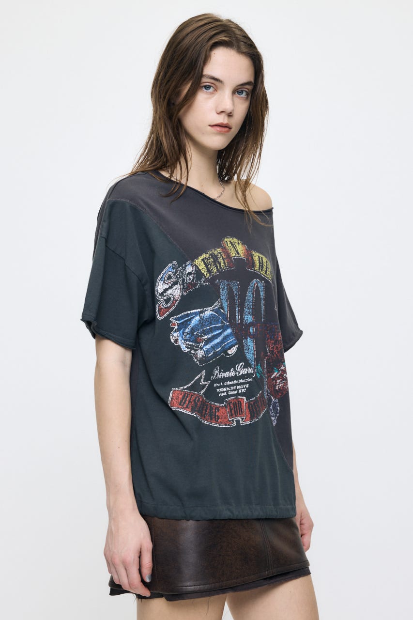 REMAKE LIKE ONE SHOULDER Tシャツ L/BLK FREE